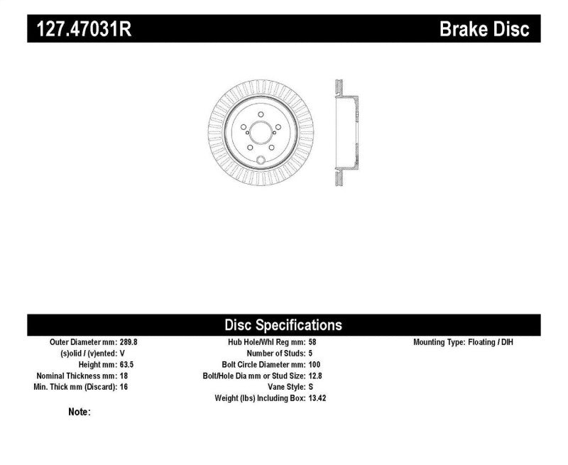 StopTech Slotted & Drilled Sport Brake Rotor 127.47031R