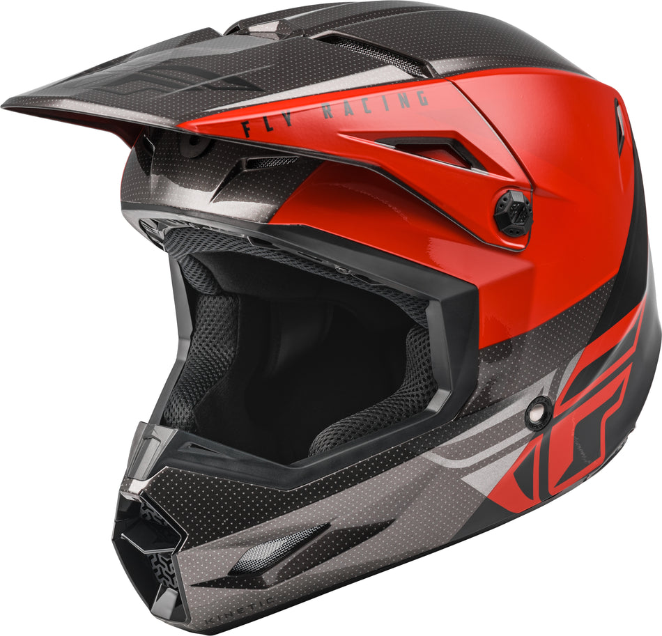 FLY RACING Youth Kinetic Straight Edge Helmet Red/Black/Grey Ys 73-8635YS