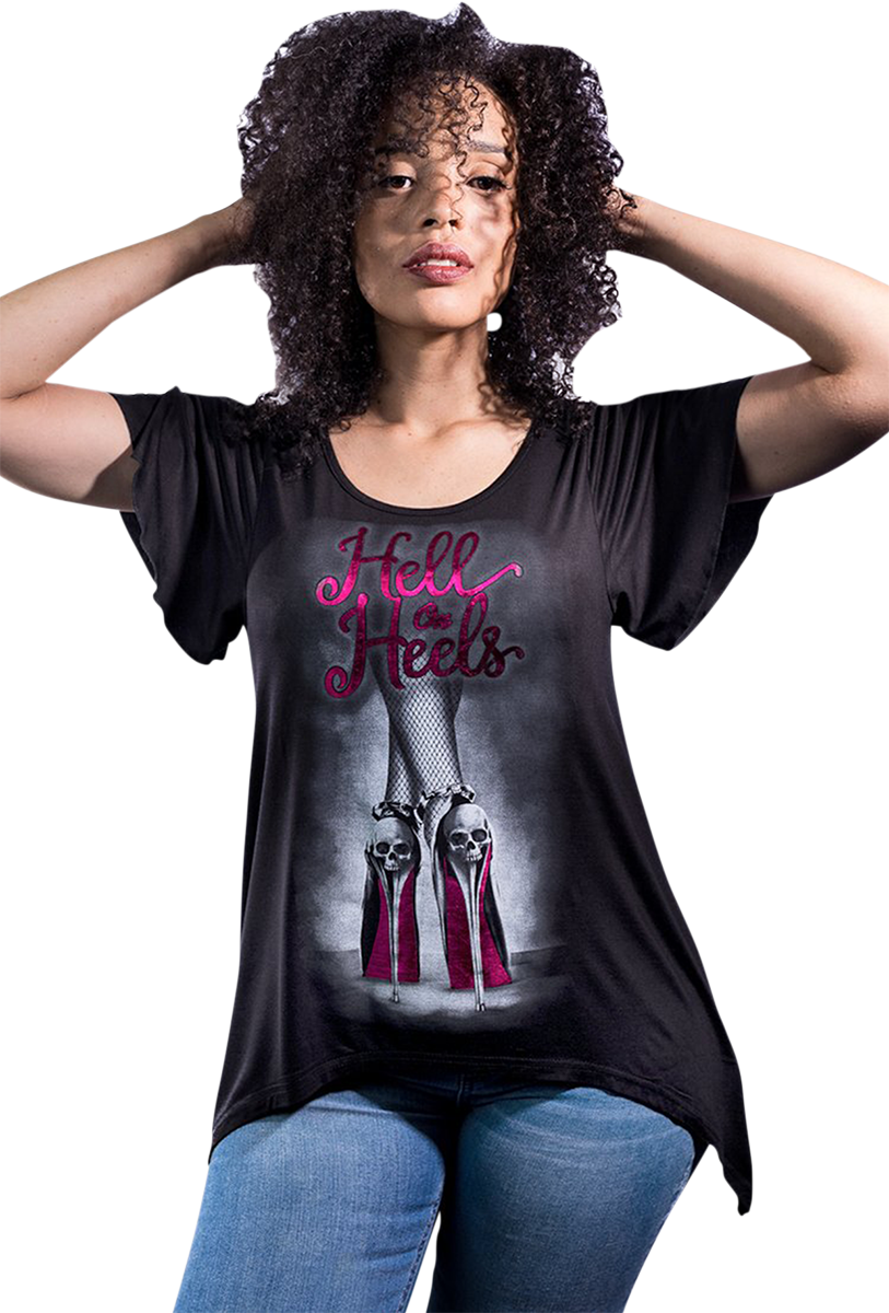 LETHAL THREAT Damen Hell on Heels T-Shirt - Schwarz - Medium LA20528M 