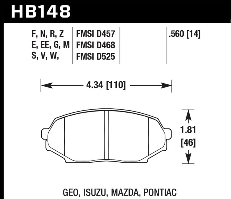 Hawk 89-93 Miata HPS Street Front Brake Pads (D525) KHB148F.560