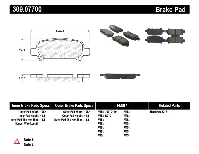 StopTech Performance 02-03 WRX Rear Brake Pads 309.077