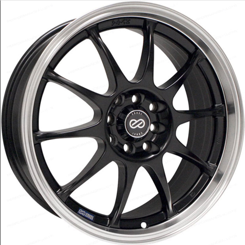 Enkei J10 15x6.5 5x100/114.3 38mm Offset 72.62mm Bore Dia Matte Black w/ Machined Lip Wheel 409-565-02BK