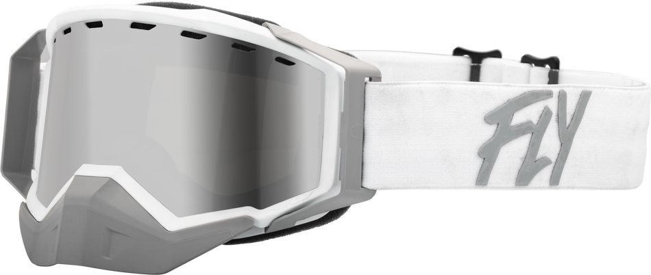 FLY RACING Zone Snow Goggle Wht/Light Gry W/ Silver Mirror/Smoke Lens 37-50274