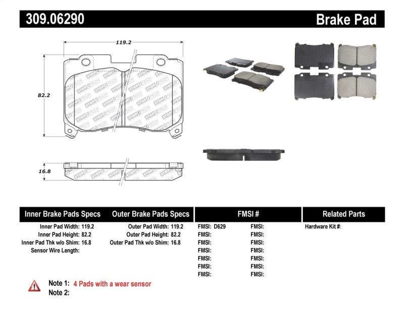 StopTech Performance 5/93-98 Toyota Supra Turbo Front Brake Pads 309.0629