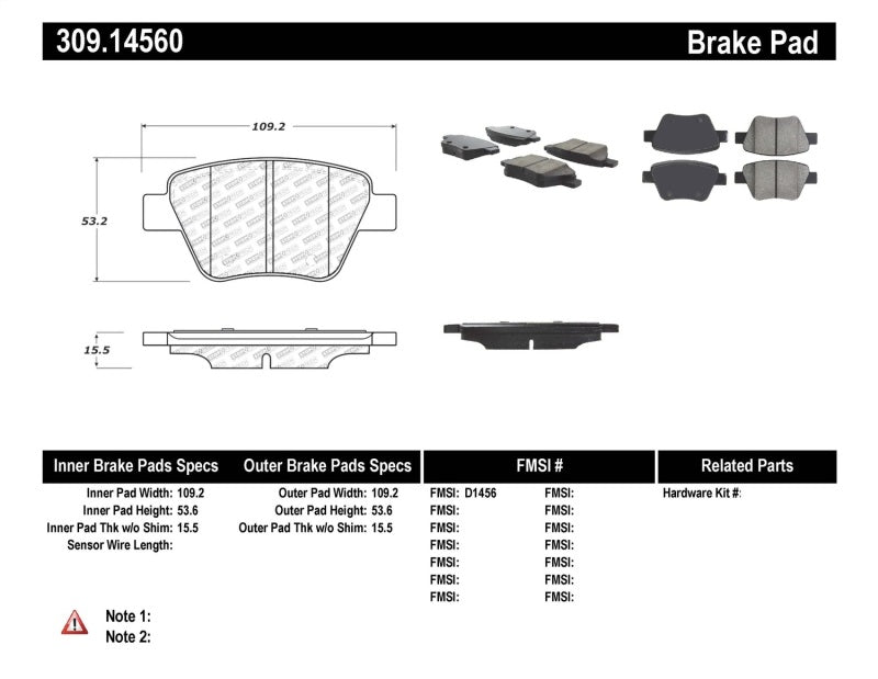 StopTech Performance Volkswagen Rear Brake Pads 309.1456