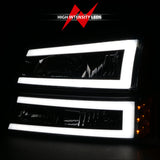 ANZO 2003-2006 Chevrolet Silverado 1500 Crystal Headlights w/ Light Bar Black Housing 111501