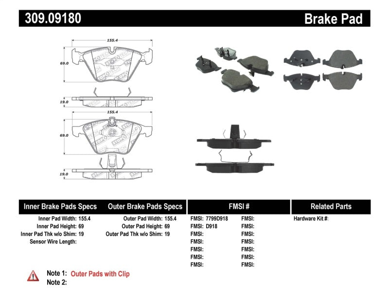 StopTech Performance 07-09 BMW E90/E92/E93 335i Coupe/Sedan Front Brake Pads D918 309.0918