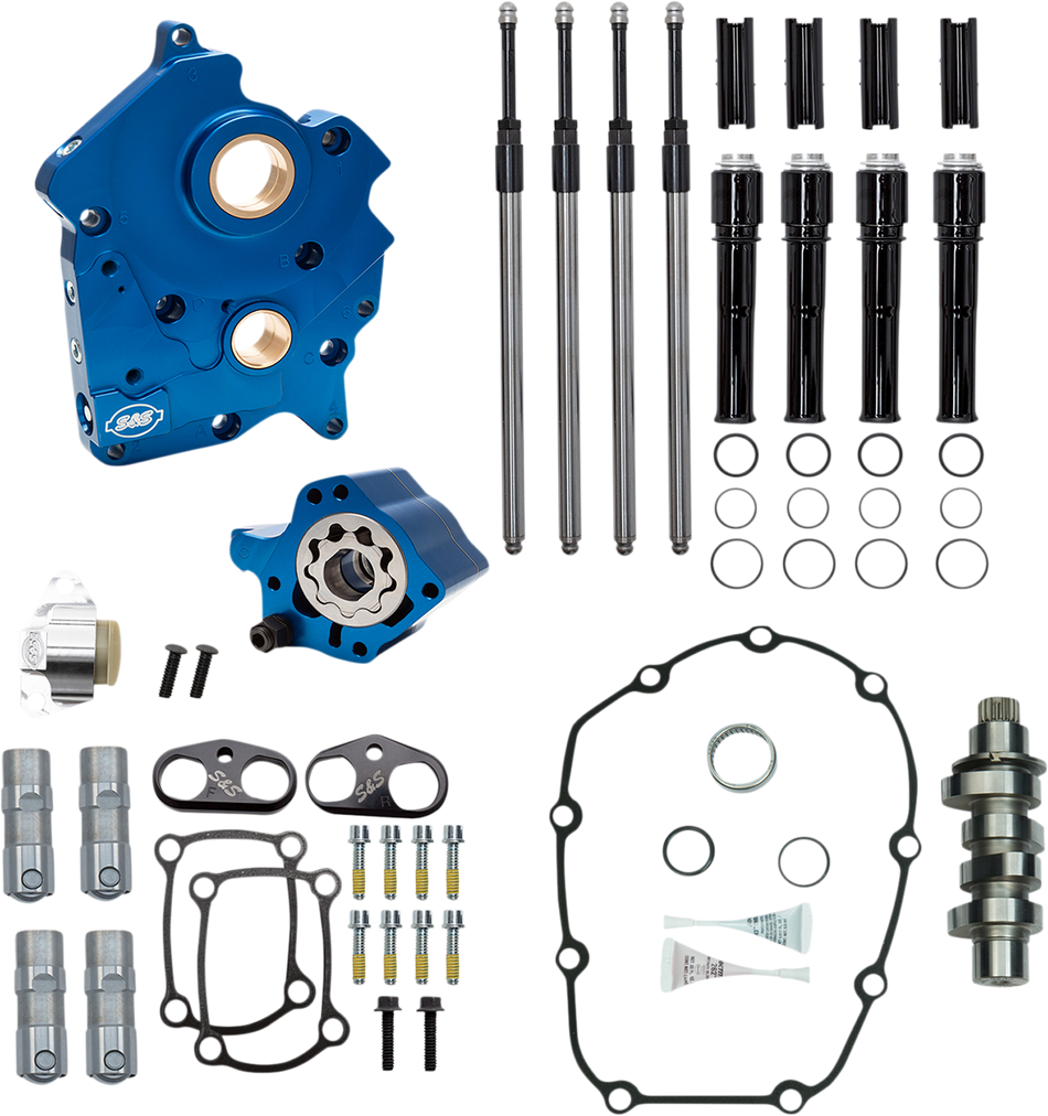 S&amp;S CYCLE Nockenwellengehäuse-Kit mit Platte M8 – Kettenantrieb – wassergekühlt – 475er Nockenwelle – schwarze Stößelstangen Road/Electra Glide / 310-1008B 