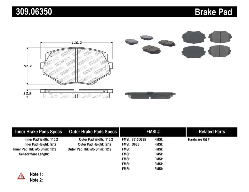 StopTech Performance 94-97/99-05 Miata w/Normal Suspension Front Brake Pads D635 309.0635