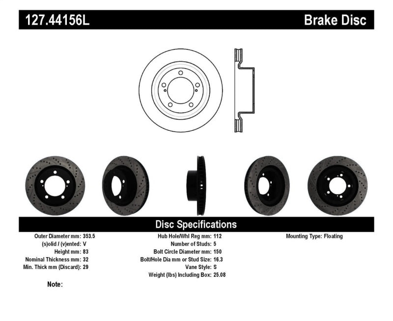 StopTech 07-09 Toyota Tundra / 08-09 Toyota Sequoia Front Left Slotted & Drilled Rotor 127.44156L