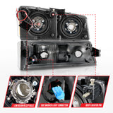 ANZO 2003-2006 Chevrolet Silverado 1500 Crystal Headlights w/ Light Bar Black Housing 111501