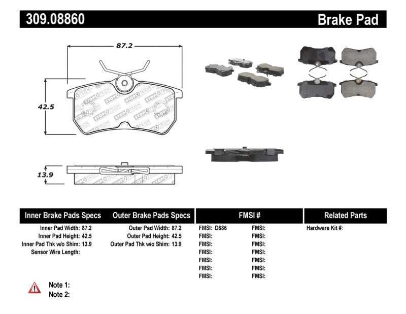 StopTech Performance Brake Pads 309.0886