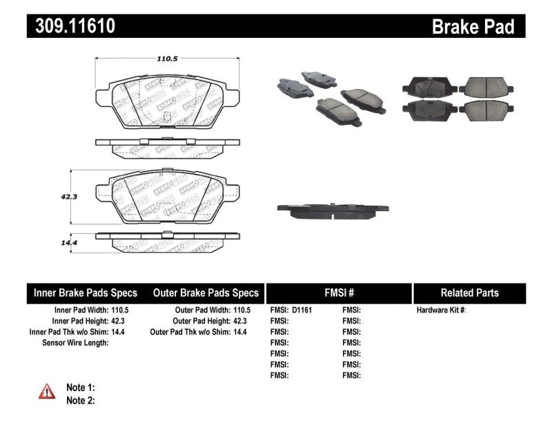 StopTech Performance 06-07 Mazdaspeed 6 Rear Brake Pads 309.1161