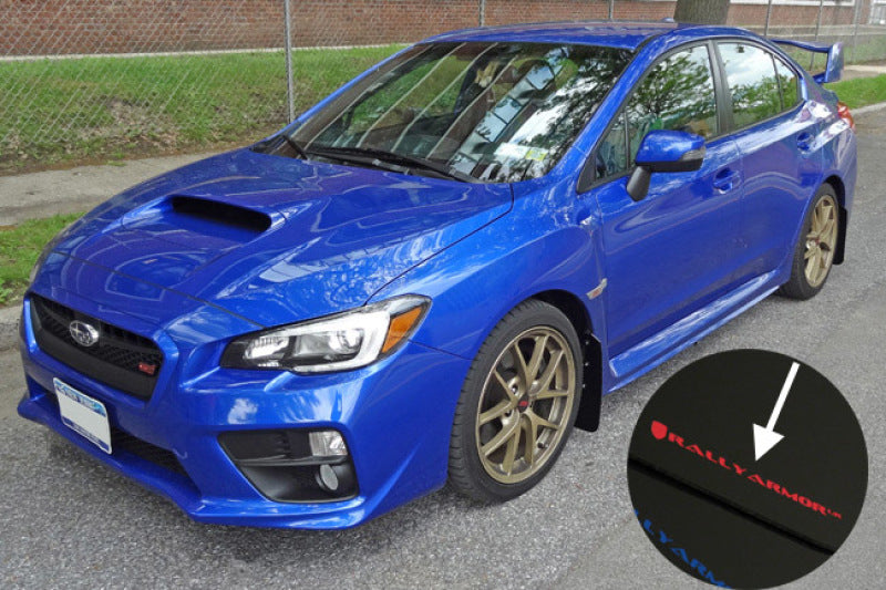 Rally Armor 15-21 Subaru WRX/STI (Sedan ONLY) Black UR Mud Flap w/ Blue Logo MF32-UR-BLK/BL