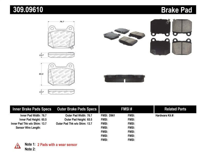 StopTech Performance ST-22 2-Piston Rear Caliper Brake Pads 309.0961