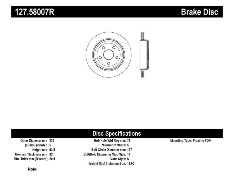 StopTech Slotted & Drilled Sport Brake Rotor 11-17 Jeep Grand Cherokee (Excludes SRT8) 127.58007R