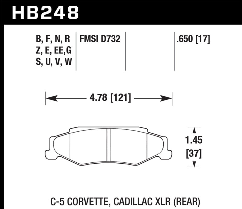 Hawk 97-12 Corvette/01-04 Z06/05-09 Z51 DTC-30 Race Rear Brake Pads KHB248W.650