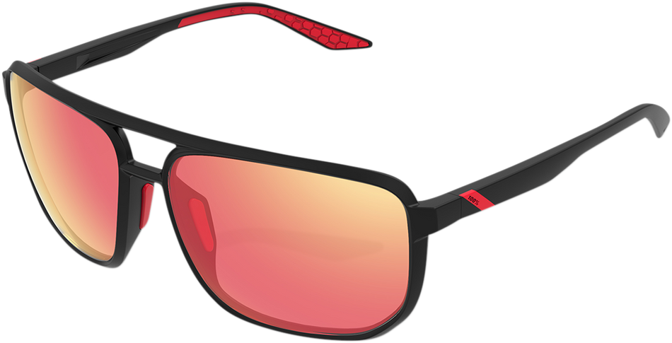 100% Konnor Aviator Sunglasses - Square - Black - Red Mirror 61043-100-43