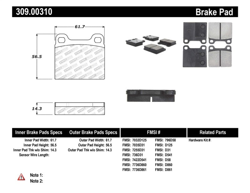 StopTech Performance 98-04 Volvo C70/98-00 V70 Rear Brake Pads 309.0031