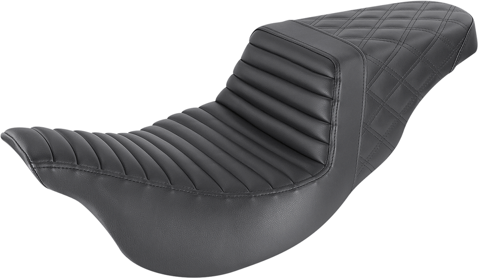 SADDLEMEN Step-Up Seat - Front Tuck-n-Roll/Rear Lattice Stitch - Black - FL '08-23 808-07B-176