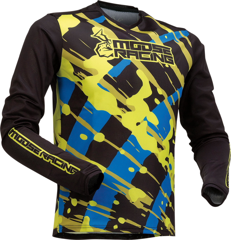 MOOSE RACING Agroid Mesh-Trikot für Jugendliche, Schwarz/Blau/Hi-Vis, Größe L, 2912-2167 