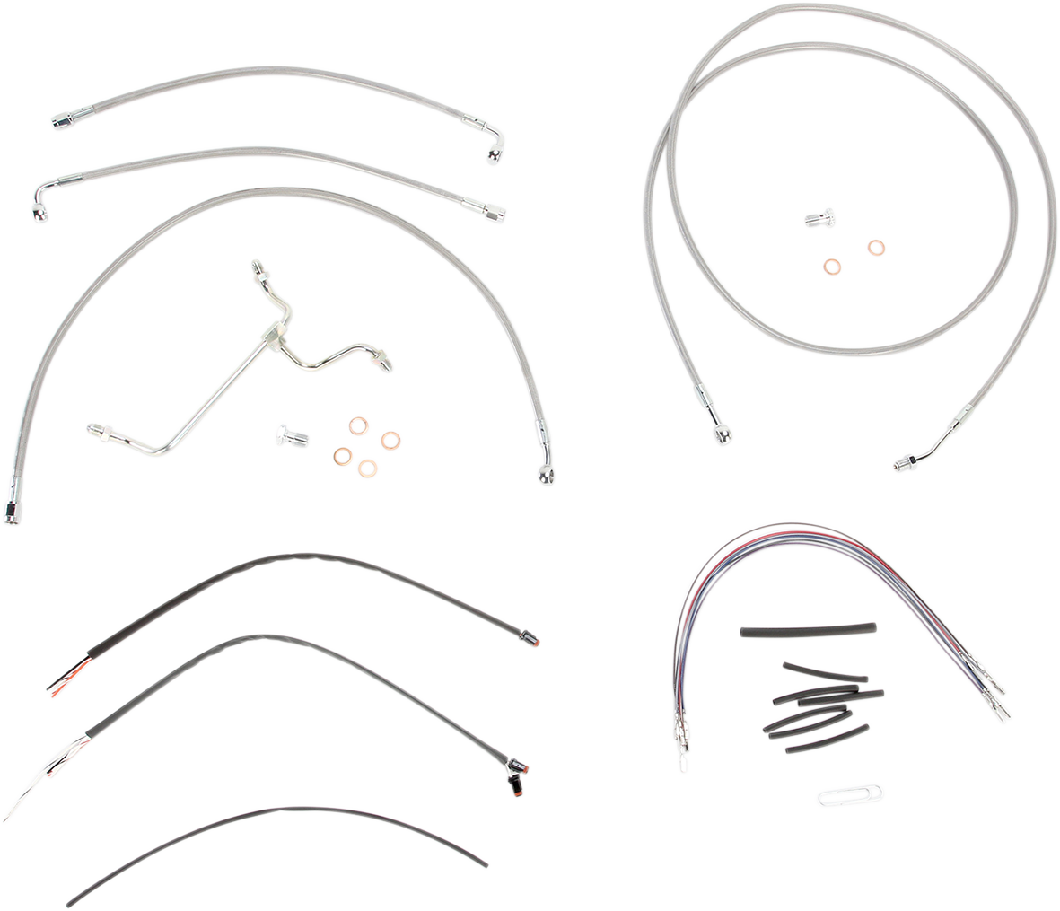 BURLY BRAND Handlebar Cable/Brake Line Kit - Complete - 15" Ape Hanger Handlebars - Stainless Steel B30-1118