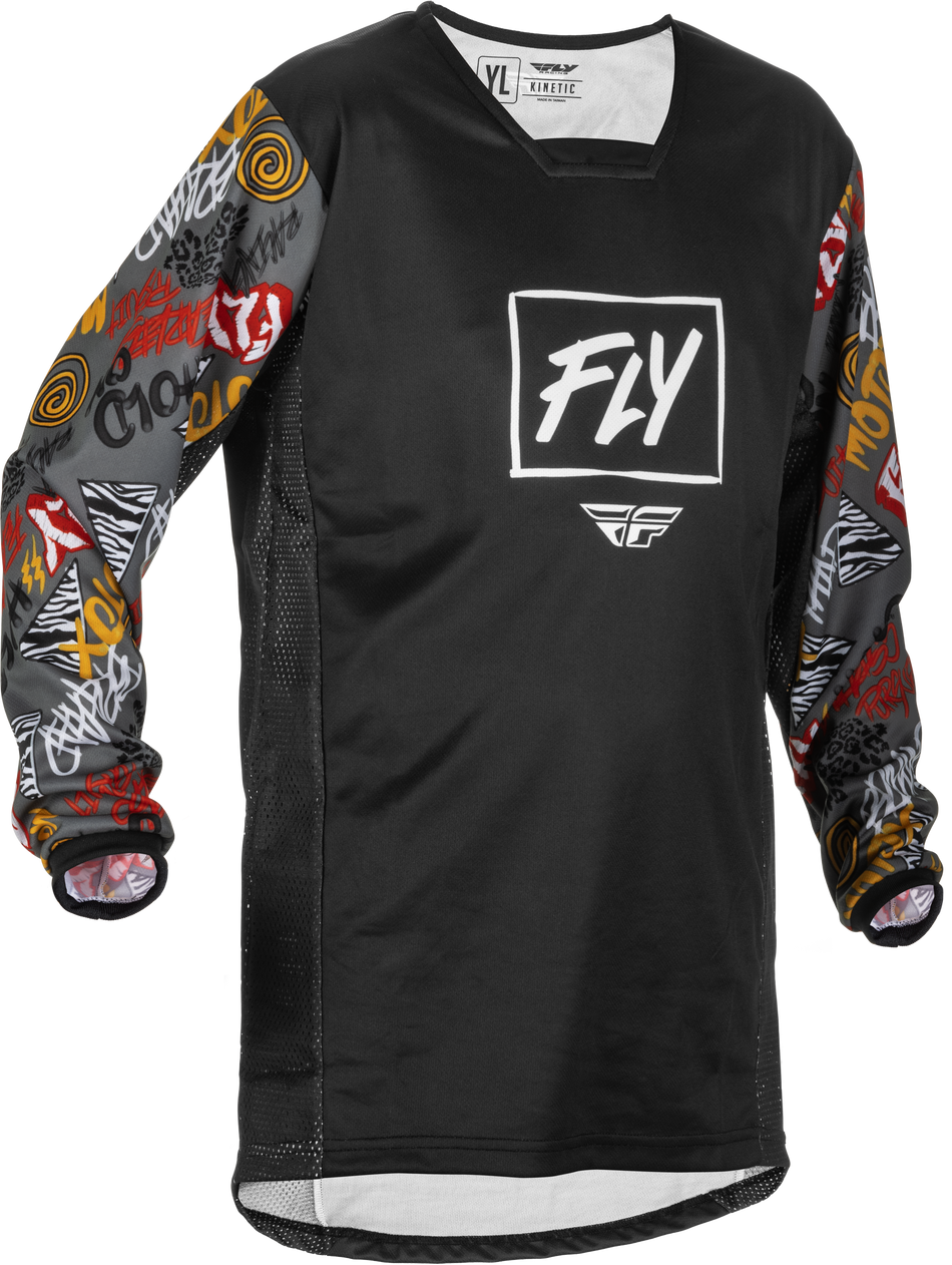 FLY RACING Youth Kinetic Rebel Jersey Black/Grey Yl 375-425YL