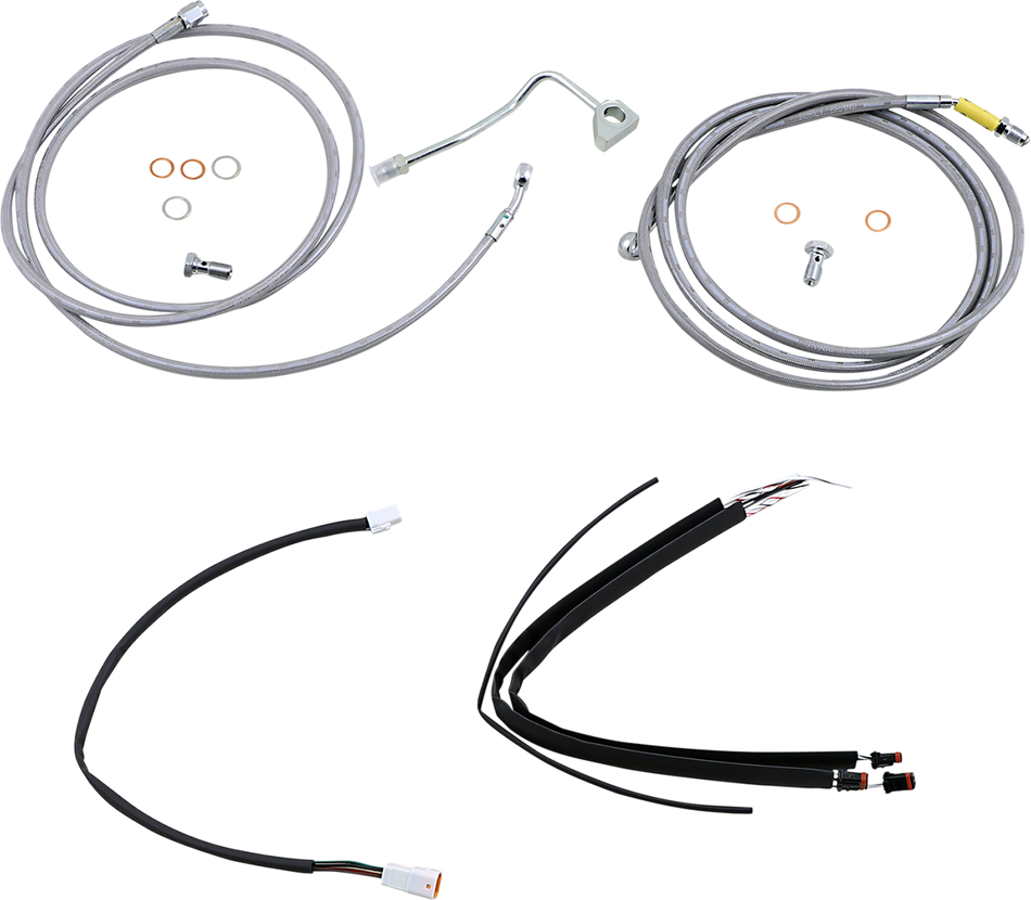 BURLY BRAND Handlebar Cable/Brake Line Kit - Complete - 15" Ape Hanger Handlebars - Stainless Steel B30-1233