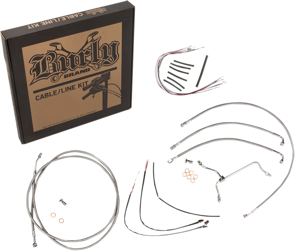 BURLY BRAND Handlebar Cable/Brake Line Kit - Complete - 16" Ape Hanger Handlebars - Stainless Steel B30-1153