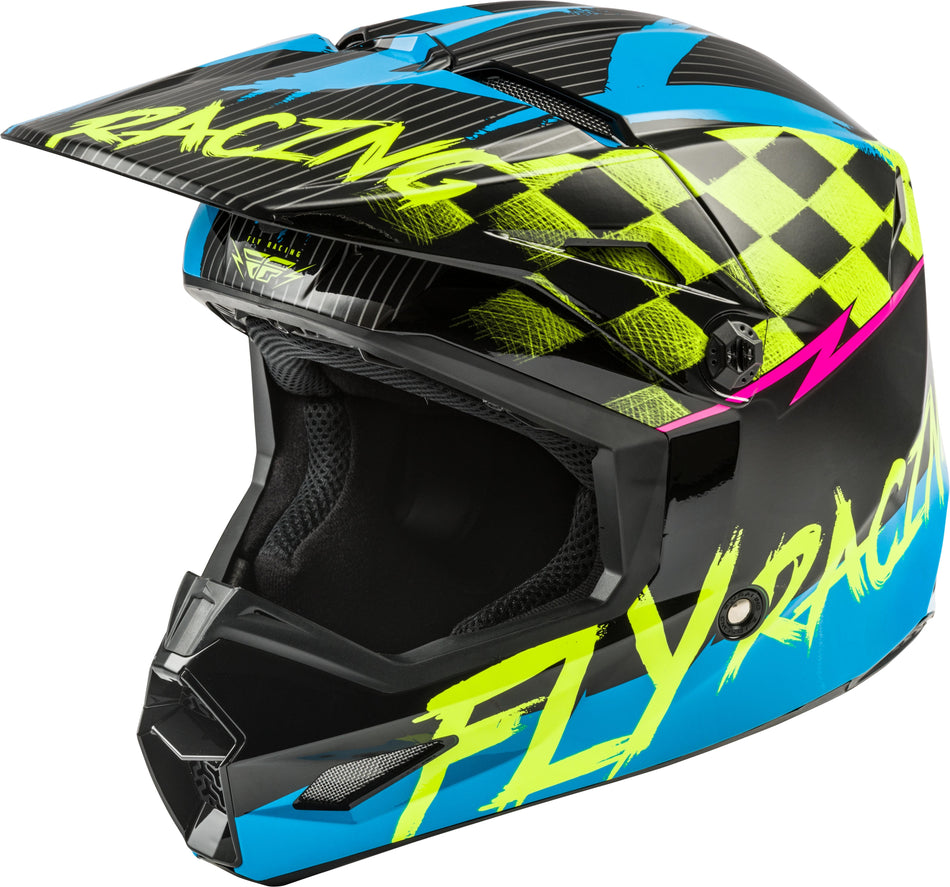 FLY RACING Youth Kinetic Sketch Helmet Blue/Hi-Vis/Black/Pink Ym 73-3460YM