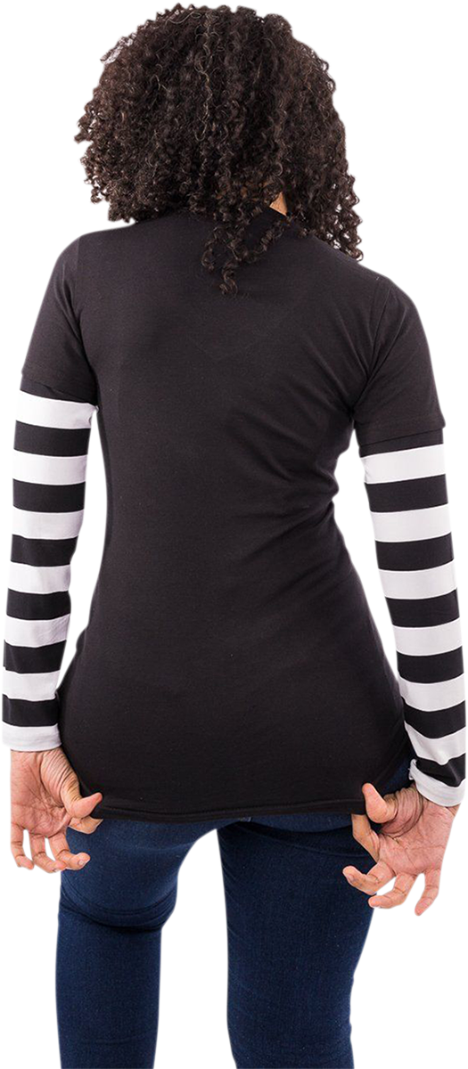 LETHAL THREAT Damen Langarm-T-Shirt mit Streifen, Schwarz/Weiß, Medium LA20645M 