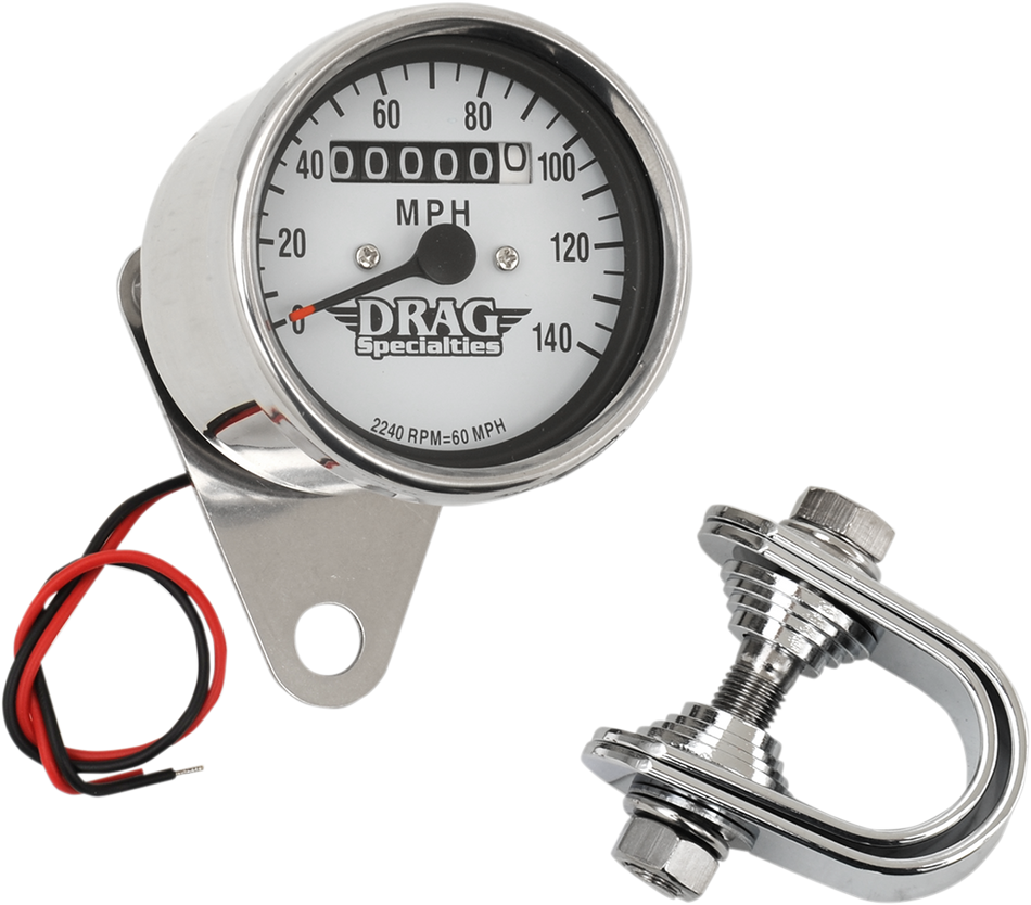 DRAG SPECIALTIES 2.4" MPH Mini LED Mechanical Speedometer/Indicators - Chrome Housing - White Face - 2240:60 21-6829DS1-BX15