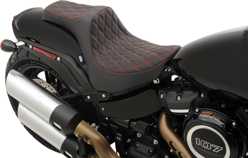 DRAG SPECIALTIES Predator III Seat - Double Diamond - Red Stitched - FXFB/S '18-'22 FIT FLSTN W/O LUGG RACK 0802-1074