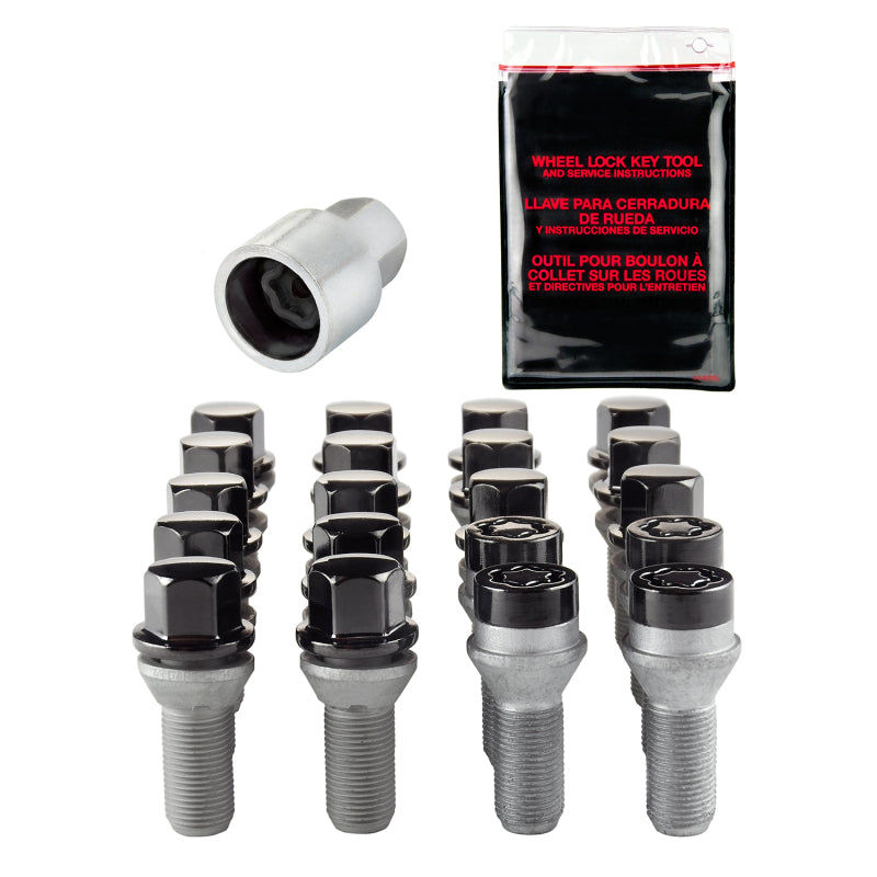 McGard 5 Lug Hex Install Kit w/Locks (Cone Seat Bolt) M14X1.25 / 17mm Hex / 27.5mm Shank L. - Black 67226BK