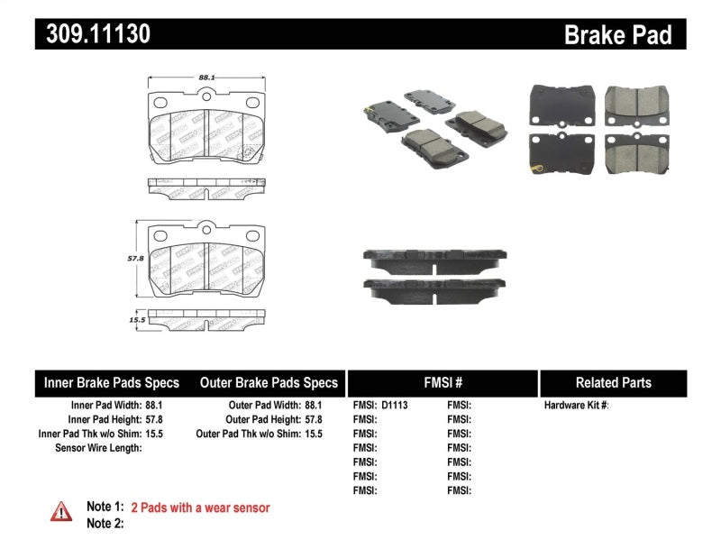 StopTech Performance 06 Lexus GS300/430 / 07-08 GS350 / 06-08 IS250/350 Rear Brake Pads 309.1113