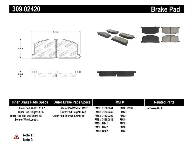 StopTech Performance Brake Pads 309.0242