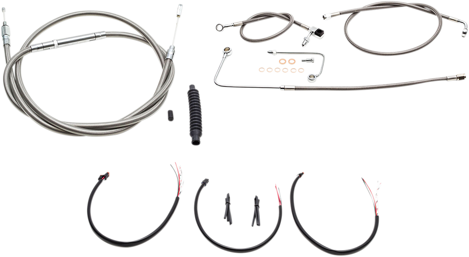 LA CHOPPERS Handlebar Cable/Brake Line Kit - Complete - 15" - 17" Ape Hanger Handlebars - Stainless LA-8151KT2B-16