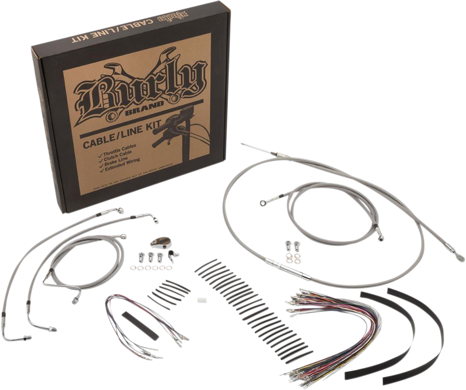 BURLY BRAND Handlebar Cable/Brake Line Kit - Complete - 15" Ape Hanger Handlebars - Stainless Steel B30-1105