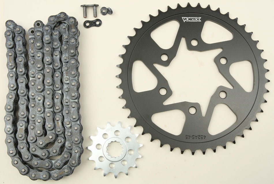 VORTEX Sprocket/Chain Kit Stl/Stl 15/45t Sil Sx3 520-112l Blk CK6349