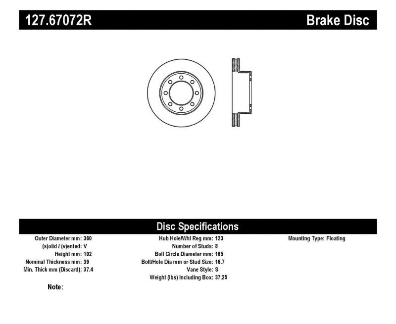 StopTech Slotted & Drilled Sport Brake Rotor 127.67072R