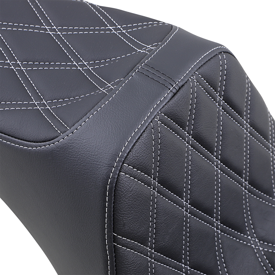 DRAG SPECIALTIES Predator III Seat - Double Diamond - Black w/ Silver Stitching - Softail '06-'17 8021439