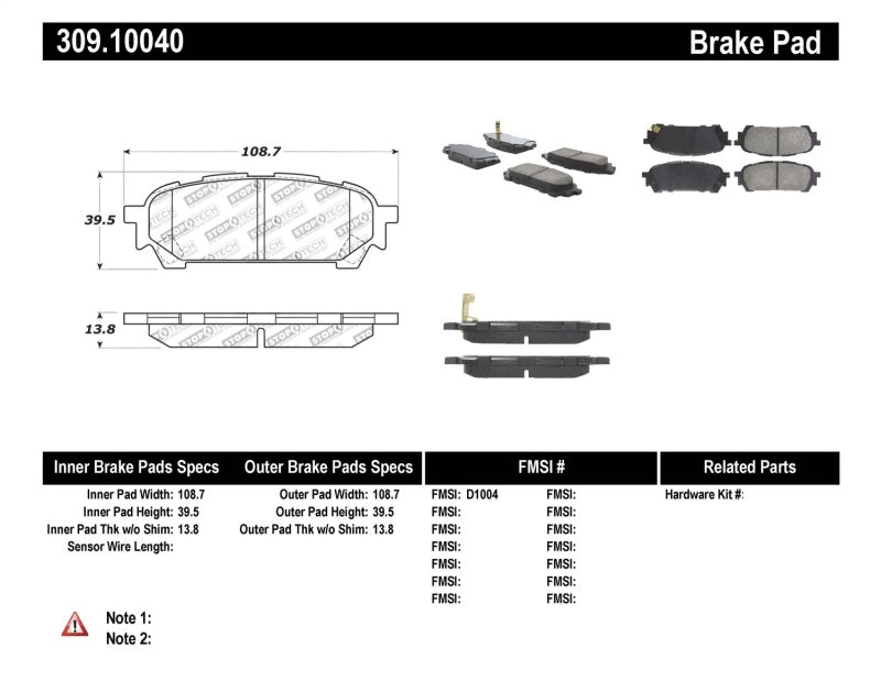 StopTech Performance 03-05 WRX Rear Brake Pads 309.1004