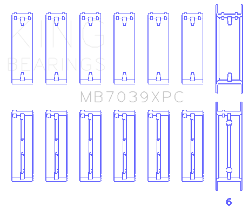 King BMW M20/M50 2.0L/2.5L/2.7L Crankshaft Main Bearings Set (Size .026) - 7 Pairs Coated GMB7039XPC.026