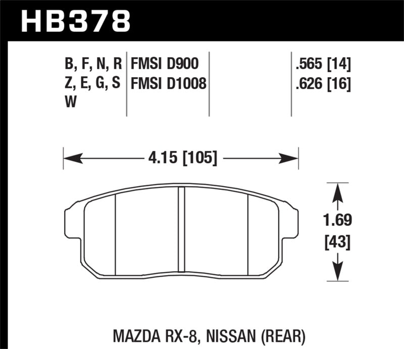 Hawk 03-07 RX8 HP+ Street Rear Brake Pads (D1008) KHB378N.565