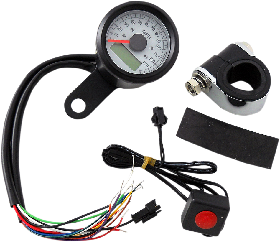 DRAG SPECIALTIES Programmable Speedometer with Indicator Lights - Gloss Black - 120 MPH LED White Face - 1-7/8" 77902W