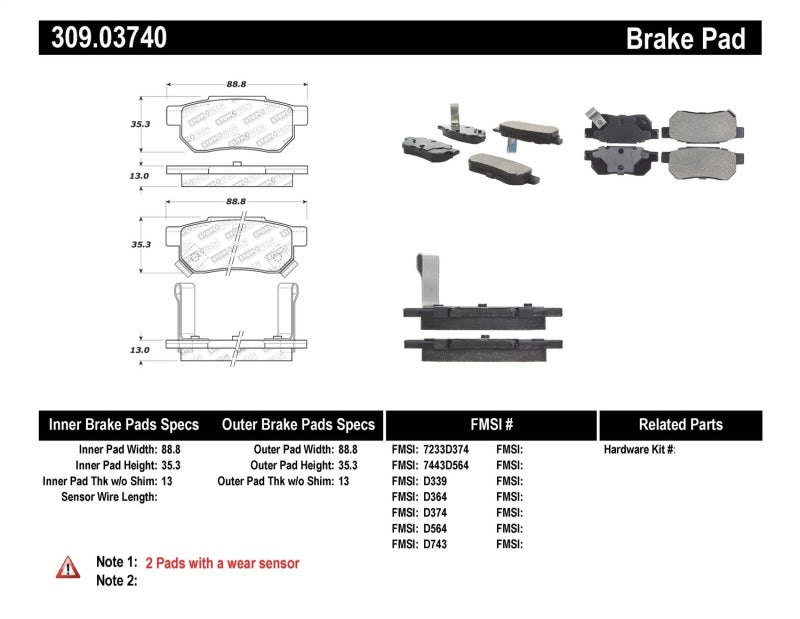 StopTech Performance 90-01 Integra (exc. Type R)/90-93 Civic EX Coupe w rear disc & abs/99-00 Civic 309.0374