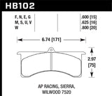 Hawk AP Racing 6 - Sierra/JFZ - Wilwood DTC-60 Race Brake Pads KHB102G.800
