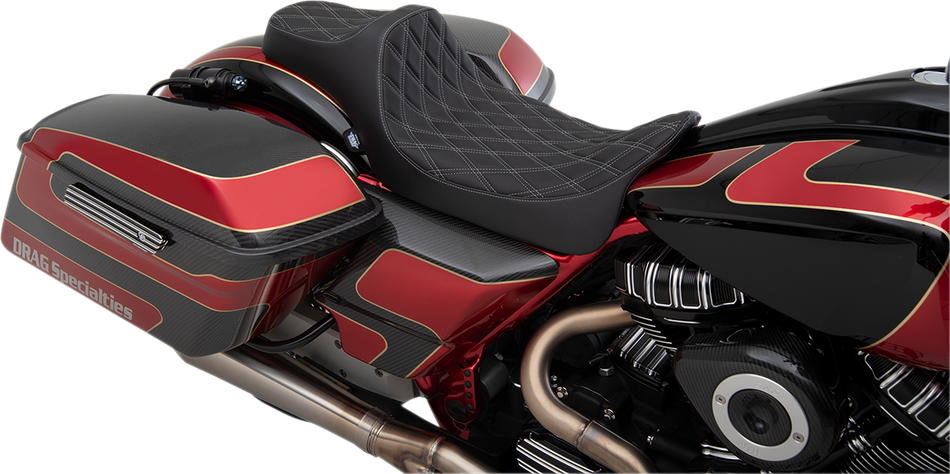 DRAG SPECIALTIES Asiento Predator III - Extendido - Doble diamante - Cosido en plata - FL '08-'22 0801-1261 