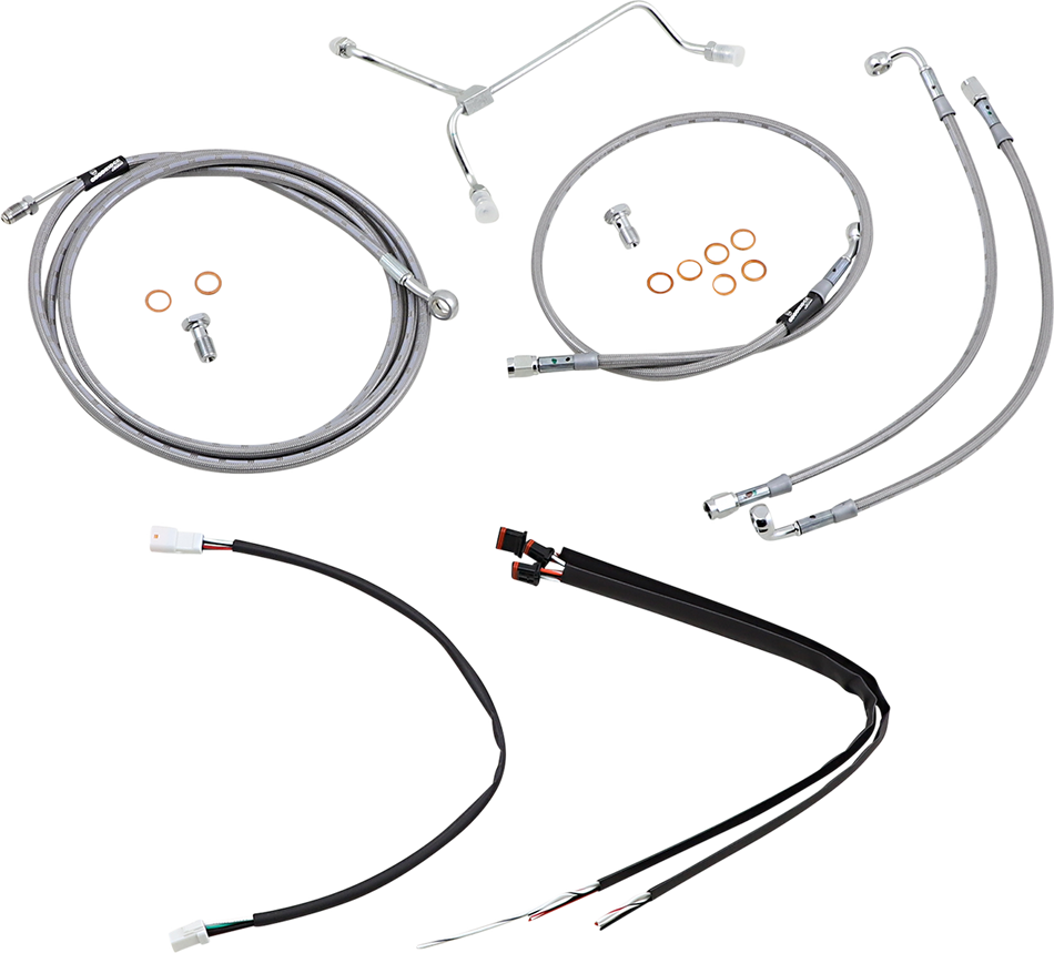 BURLY BRAND Handlebar Cable/Brake Line Kit - Complete - 14" Ape Hanger Handlebars - Stainless Steel B30-1164