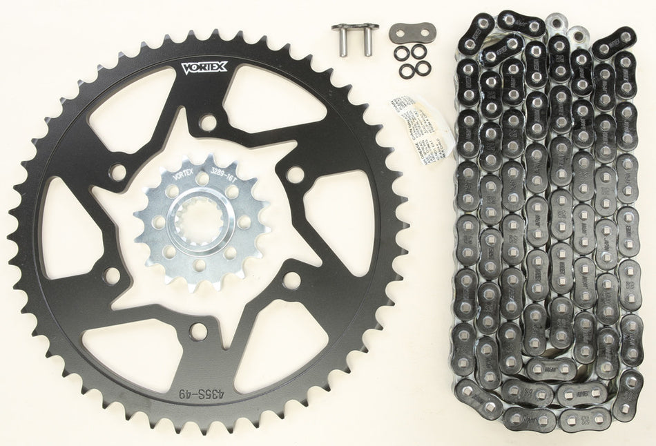 VORTEX Sprocket/Chain Kit Stl/Stl 16/49t Sil Rx3 520-120l Blk CK6364